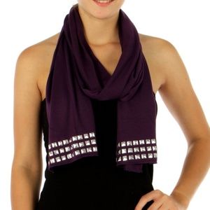Purple w Silver Studs Scarf Shawl Wrap Lightweight Cotton Blend Spring Summer
